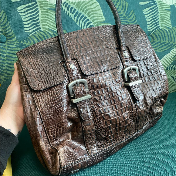 Etienne Aigner Genuine Leather Croc Embossed Satchel Bag - Picture 13 of 13